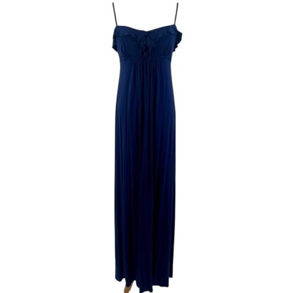 Navy Blue Boho Ruffle Hem Empire Waist Maxi Dress • Cottagecore Coquette Boho S - Picture 2 of 16